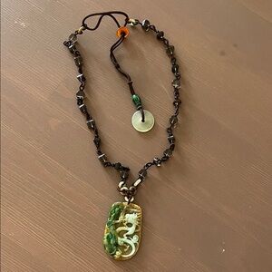 Elegant Green and Brown Pendant Necklace, Chinese design, not real
